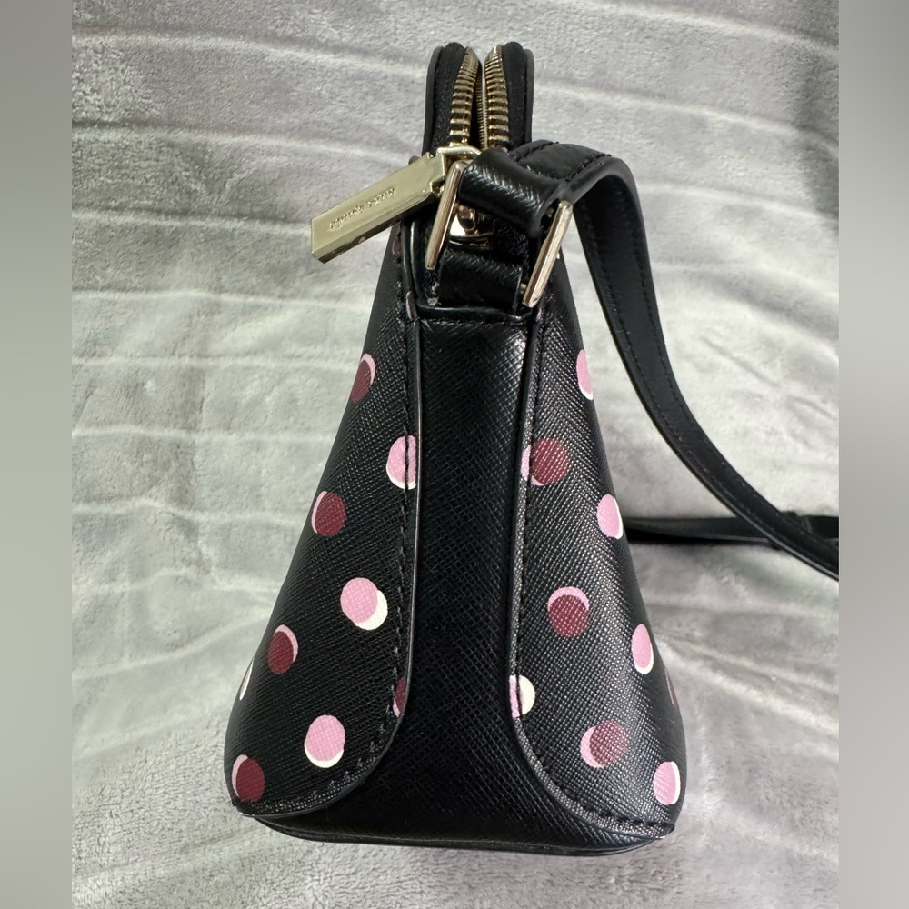 Kate Spade Payton Dome Crossbody Fiesta Zip Polka Dots Bag Black w/ Pink/Purple - Picture 4 of 13